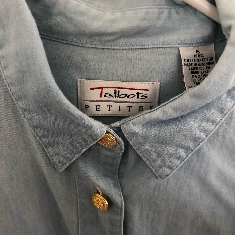 Long Sleeve Light Denim Button Down Gold Buttons